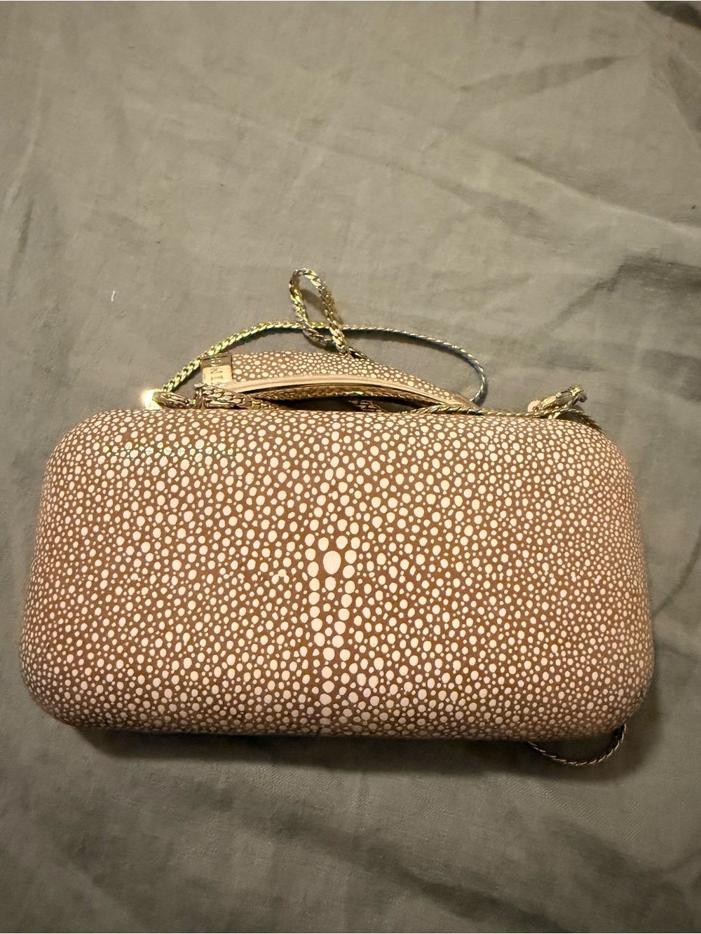 Vince Camuto Taupe Pebbled Dot Chain Clutch